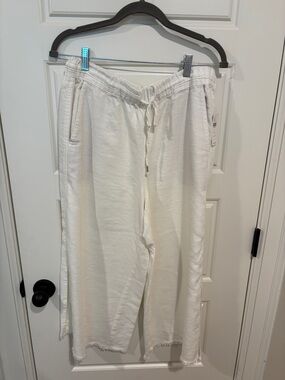 Anthropologie Cream Drawstring Linen-Blend Joggers